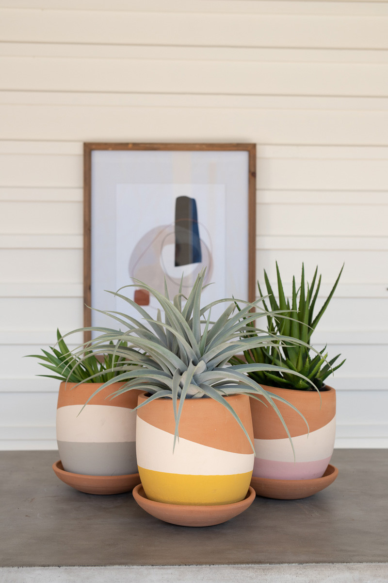 Trinidad TriColor Dipped Clay Pots (Set of 3) Poonam's by Design